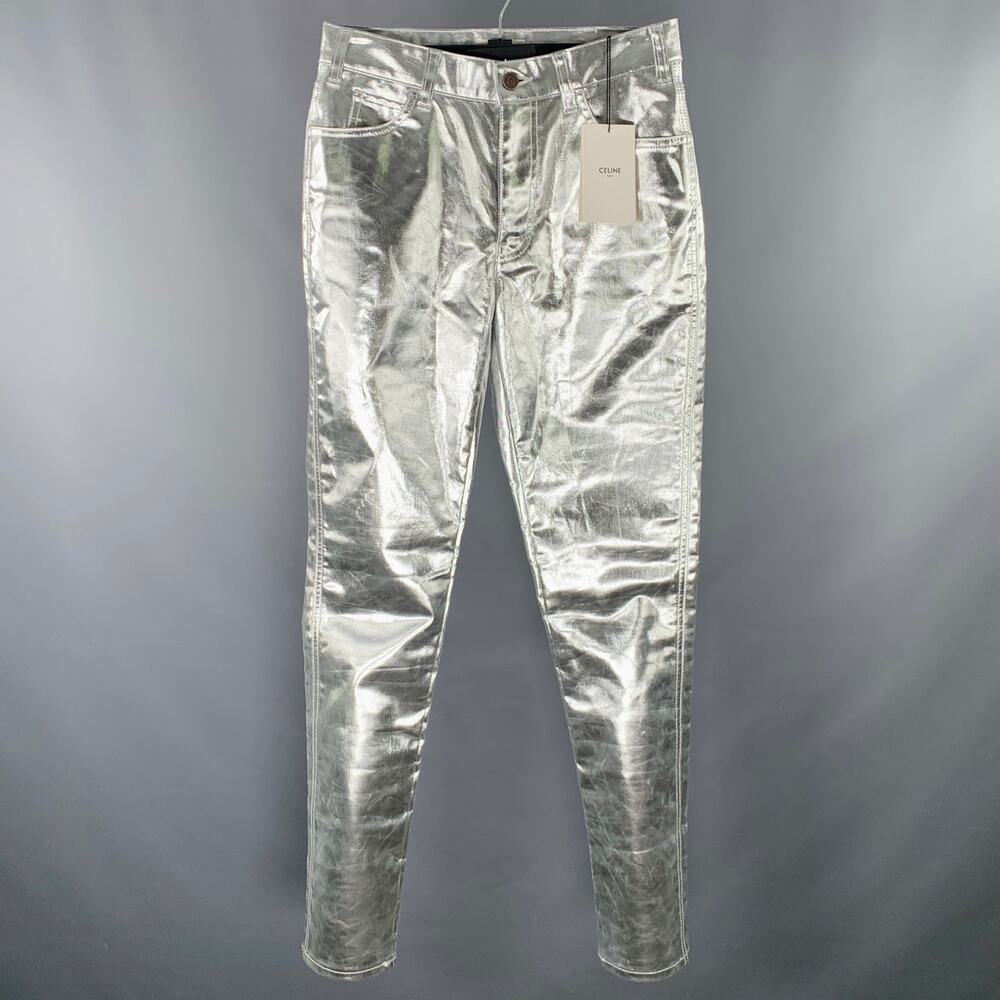 CELINE Size 29 Silver Metallic Cotton Blend Jean Cut Casual Pants
